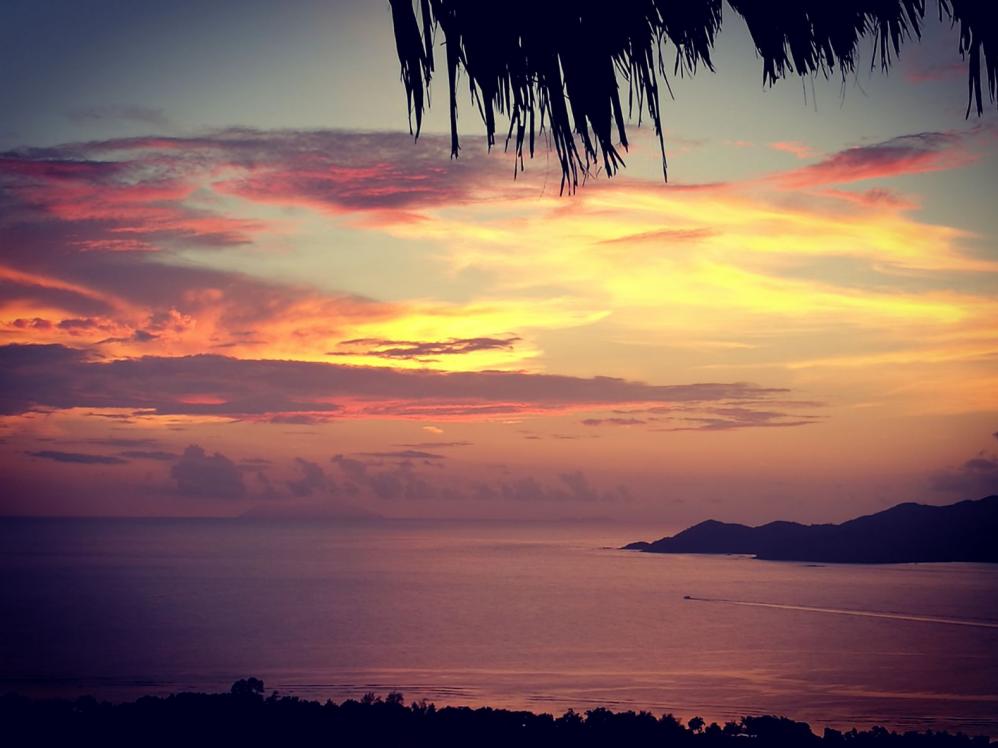 The sunset from restaurant Bellevue - La Digue